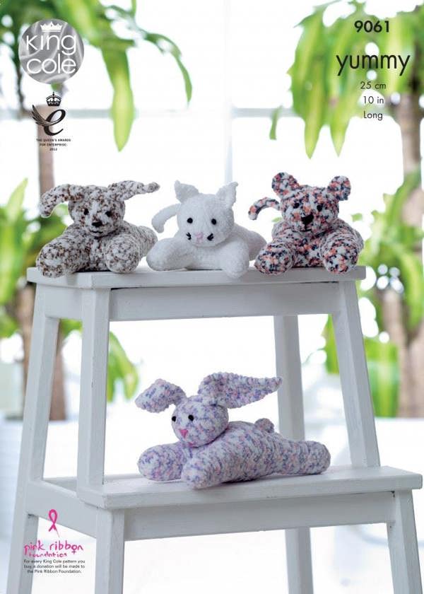 King Cole Yummy Knitting Pattern 9061, Toys 25cm / 10in long - Intermediate