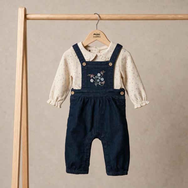 Girls Dark Wash 2 Piece Dungaree Set