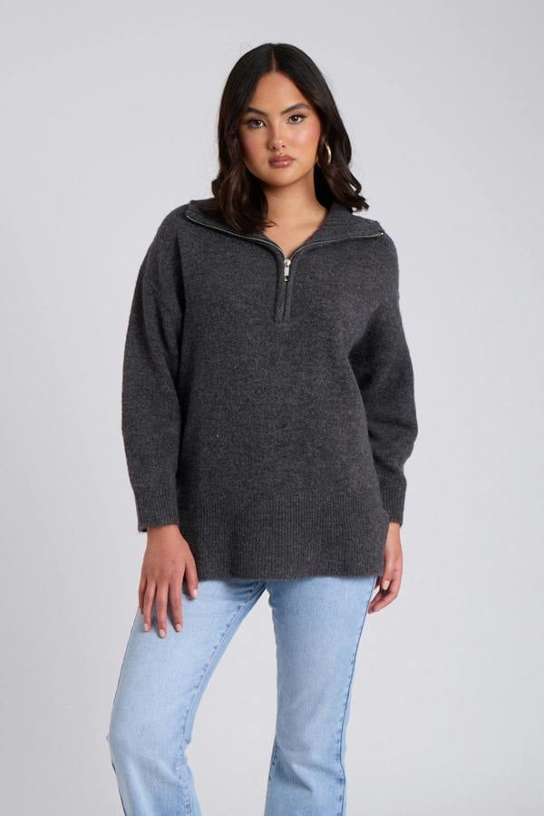 Urban Bliss Charcoal Plain Oversized Half Zip