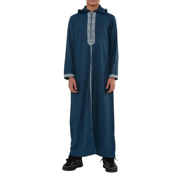 Boy's Moroccan Thobe Hooded Gandoura Embroidery Jubba - Aqua - Thobez - 8