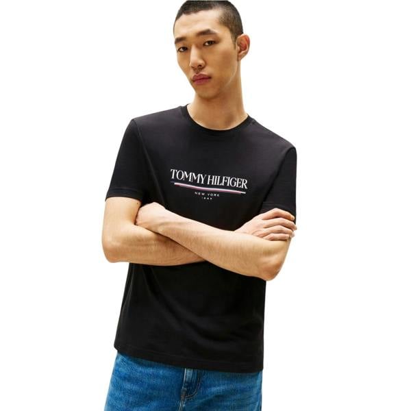 Tommy Hilfiger Mens 1985 Lettering Crew Neck Regular T-Shirt - Black - 