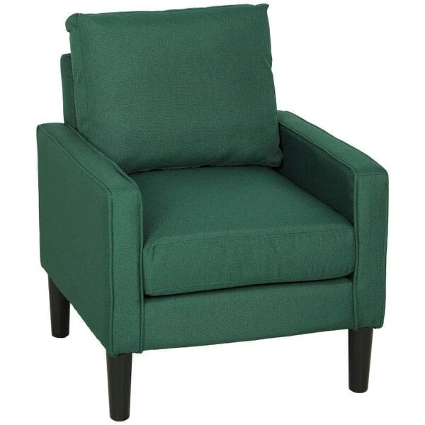 Accent Chair, Removable Pillow Linen Armchair with Comfy Spring Cushion for Living Room, Bedroom, Study, Dark Green