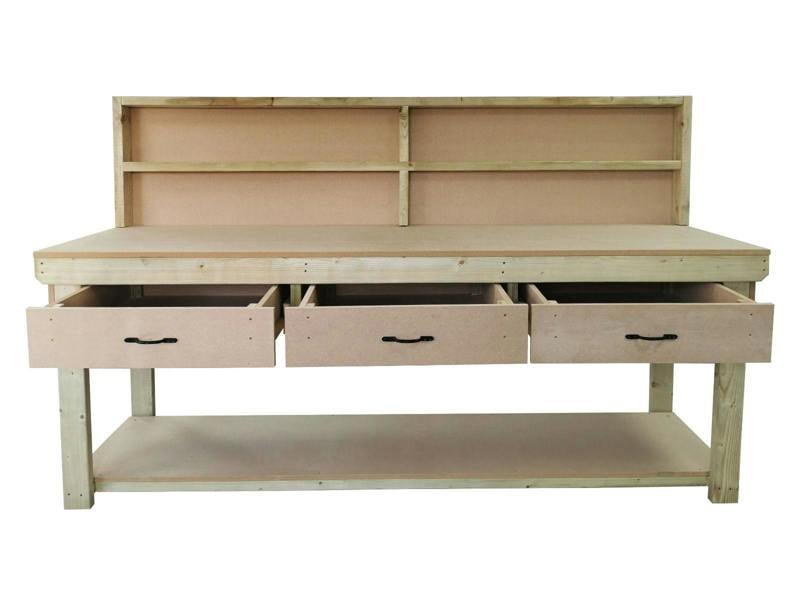 Wooden MDF Top Workbench – Durable Tool Cabinet with Drawers and Back Panel, Ideal for Dry Indoor Spaces Such as Garages, Workshops, and Studios.