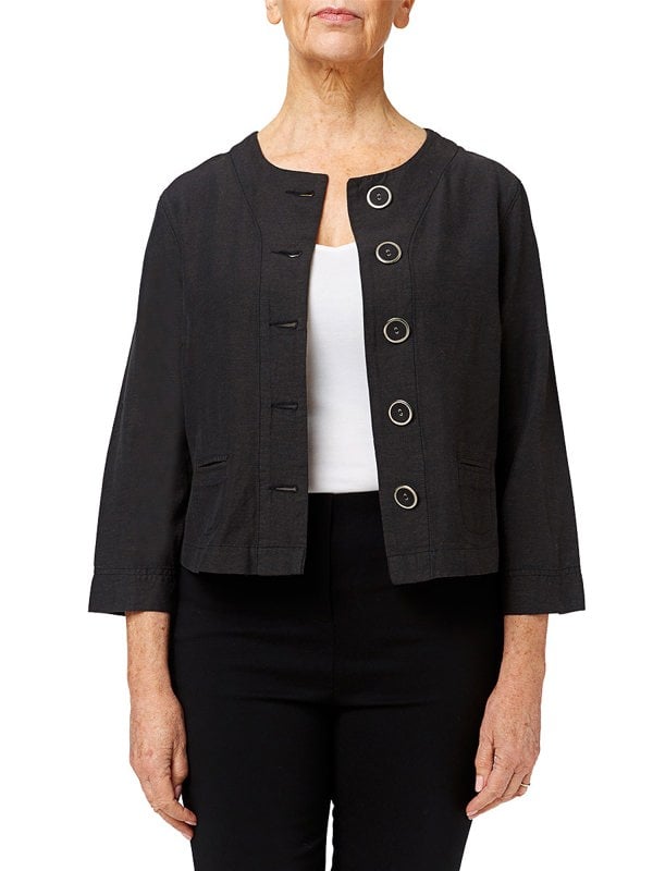 PennyPlain Linen Blend Crop Jacket - Charcoal