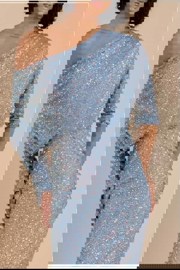 Sequin Cowl Neck Midi Dress - Silver DR3497