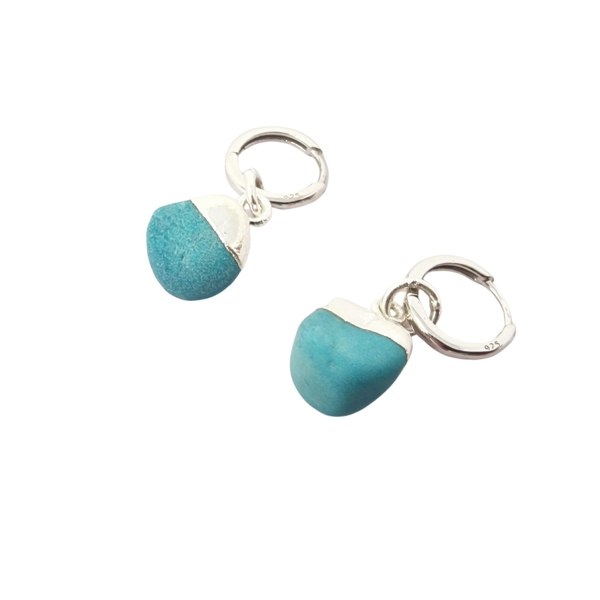 Raw Turquoise December Birthstone Silver Huggies