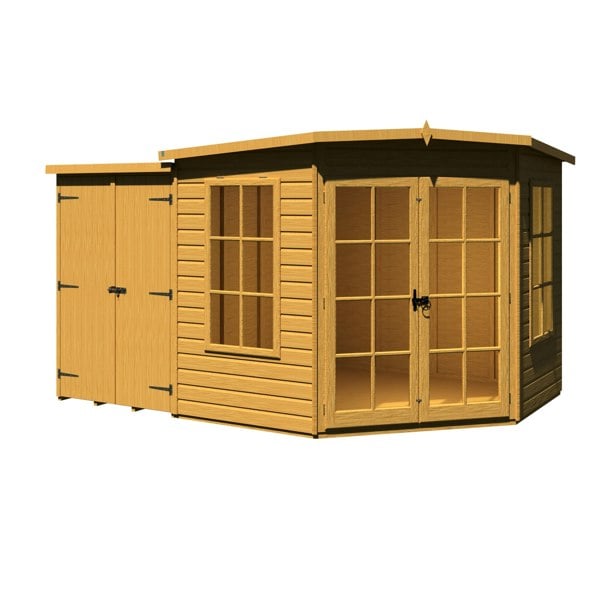 Shire Hampton with Side Shed 8x12 Corner Summerhouse 12mm Interlock Cladding - Best Shed