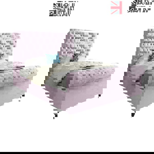 Casa Magna Sienna Sleigh Upholstered Soft Velvet Bed Frame - Pink