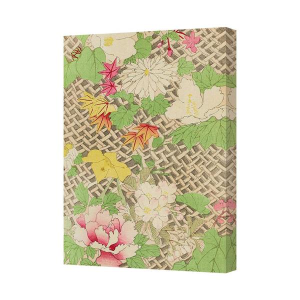 Benjamin Tate Design Floral Canvas Wall Art Botanical Flowers On Lattice Pattern