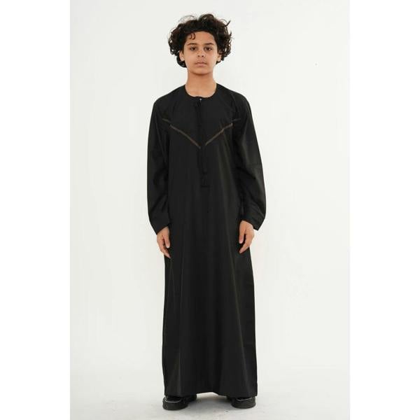 HM10 - Boy's Thobe Emirati Omani Zipped Jubba - Black - Thobez - 18