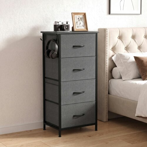 HOMCOM Fabric Chest of Drawers, 4 Drawer Dresser for Bedroom, Grey