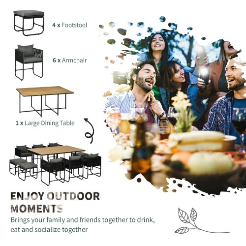 Wyld Haus Latata Black Rattan String 10 Seater Cube Garden Dining Set With Stools And Rectangular Table