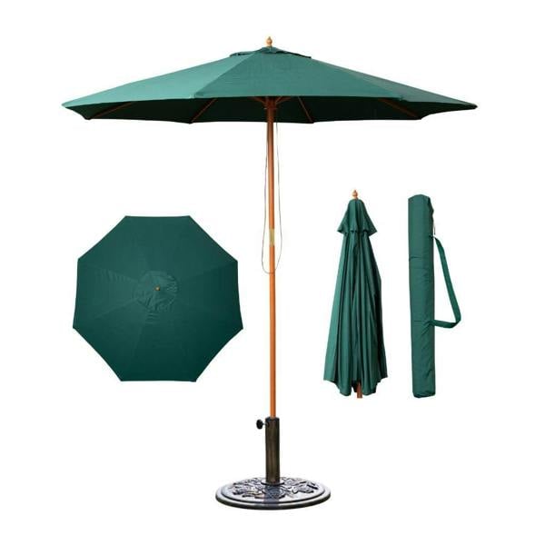Samuel Alexander 2.7m Outdoor Wooden Garden Parasol Sun Shade with Carry Bag in Green with 9kg Base Included