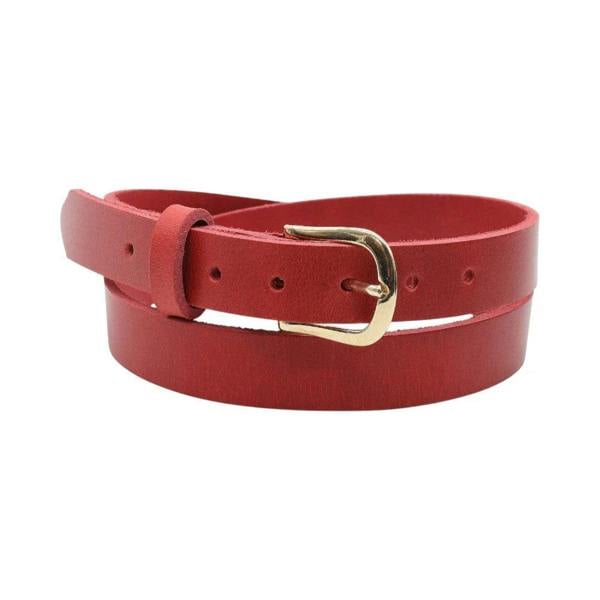 Red belt with a gold buckle on a white background