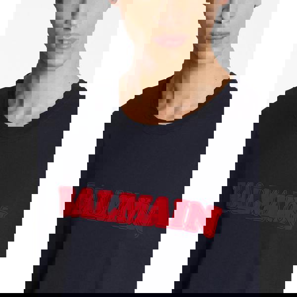 Balmain Flocked Logo Retro T-Shirt   in  Navy