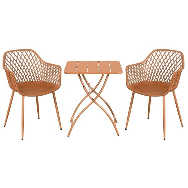 Core Products 3 Piece Bistro Garden Set, Pair Of Lattice Armchairs & Square Metal Folding Table, Moss Green