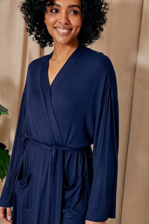 EcoVero Ribbed Robe in MidnightNightwear