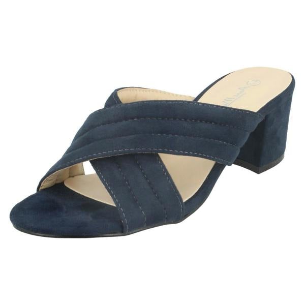 Anne Michelle Ladies Anne Michelle Mid Heel X Strap Vamp Mule Sandals
