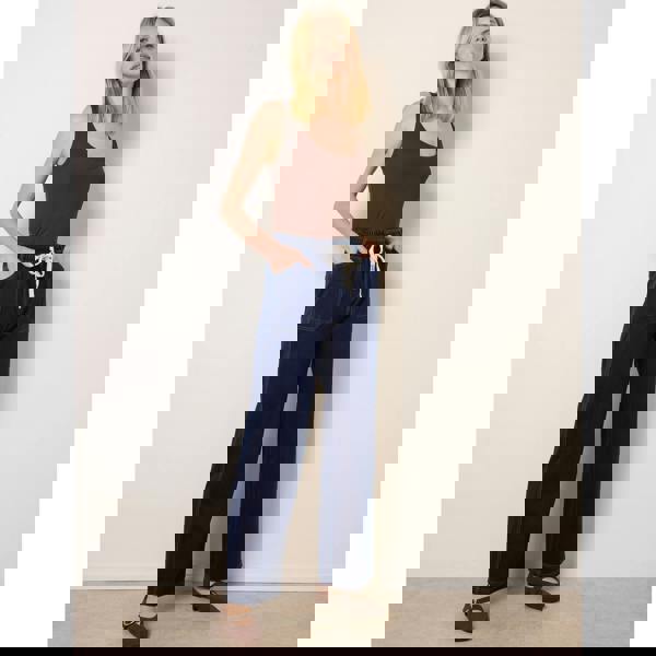 Blue Vanilla Contrast Drawstring Waist Wide Leg Trousers