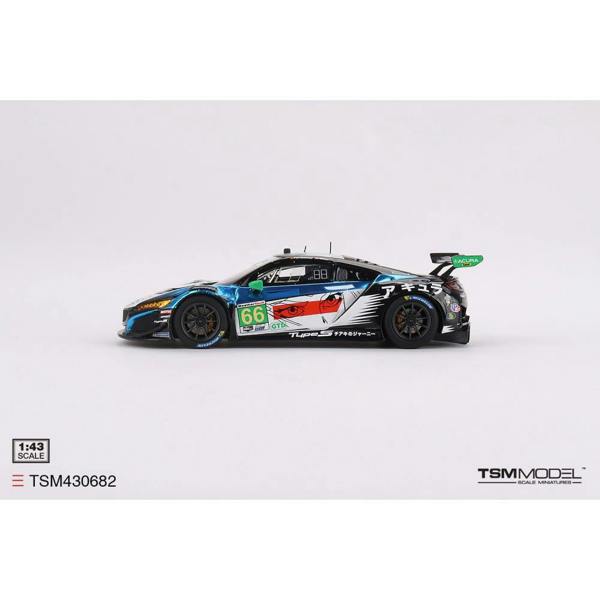 a blue race car with white text