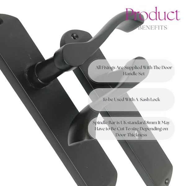 EDH Door Hardware Cadenza Modern Matt Black Scroll Door Handles Bathroom Lock Handle 178mm x 40mm