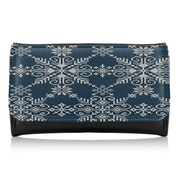 Benjamin Tate Design Knitted Pattern Of White Snowflakes Dining Maxi Purse