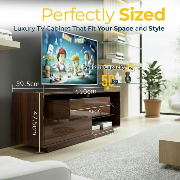 Homeology Gallus Premium Walnut with 2-Walnut Drawers and 3-Shelves 32"-55" LED/OLED/LCD TV Cabinet