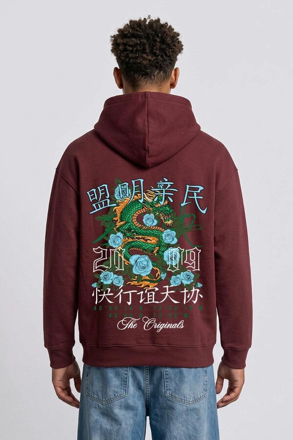 London Attitude Relaxed Fit Dragon Graphic Hoodie