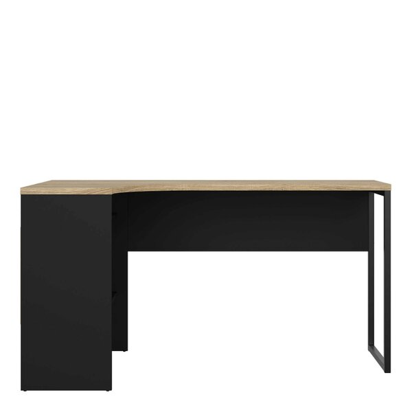 Wyld Haus Billabong Black and Natural Oak Wood Corner Office Desk 2 Drawers