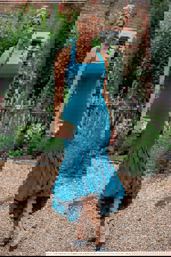 Halter Neck Puff Hem Mermaid Midaxi Dress - Emerald Green DR4747