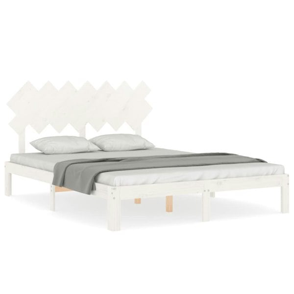 Berkfield Bed Frame with Headboard White King Size Solid Wood