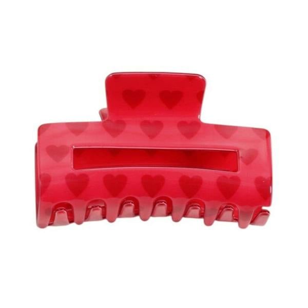 Gold Trip Red Hearts Rectangle Claw Clip