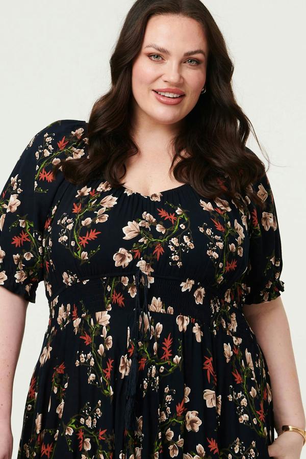 Navy | Curve Floral Bardot Empire Maxi Dress