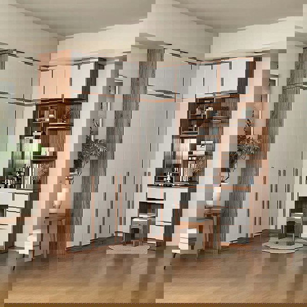 Nascimento Corner Wardrobe, Tall Wardrobe, L Shape Wardrobe With Dressing Table-Weilai Concept-Weilai Concept
