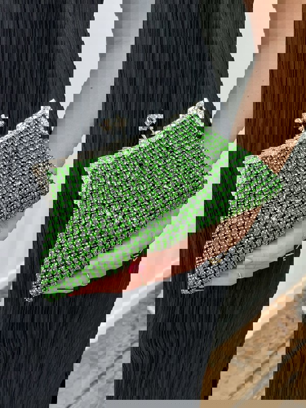 SVNX Green Crystal Clutch Bag
