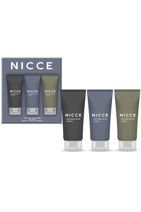 Nicce for Men Body Wash for Him Set 3 x 150ml Original#01, Fresh#02, Intense #03 Nicce