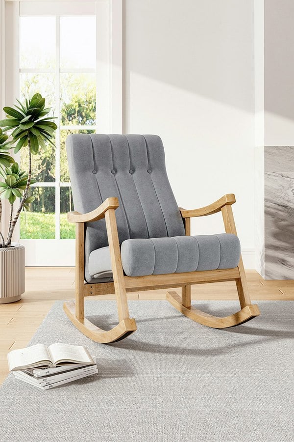 Living and Home Velvet Upholstered Tufting Rocking Chair