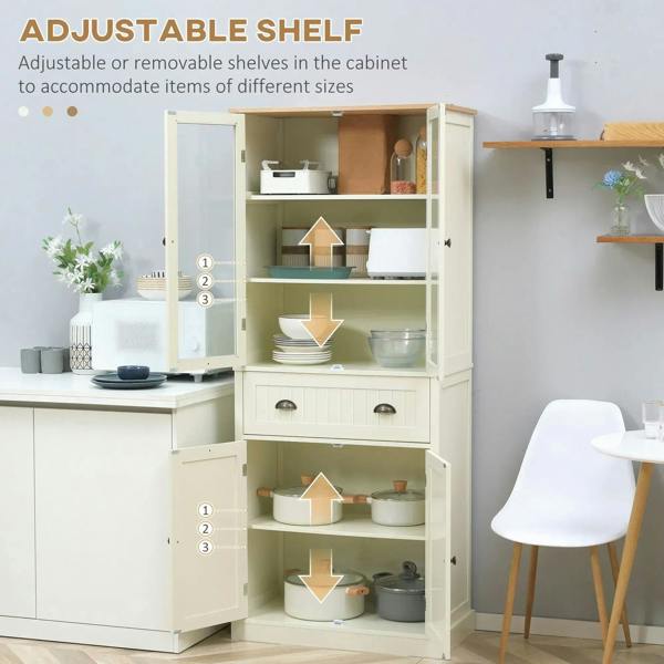Cream white cupboard with adjustable interior shelves and a drawer for flexible storage