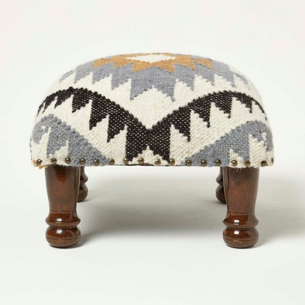 HOMESCAPES Agra Handwoven Kilim Footstool