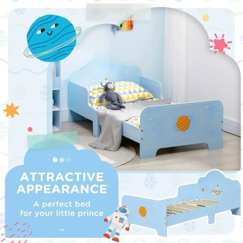 Bobobiy ZONEKIZ Space Themed Toddler Bed, Kids Bedroom Furniture, with Safety Rails - Blue