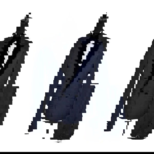 David WeJ Alfredo Cropped Double Breasted Velvet Peak Lapel Tuxedo- Navy