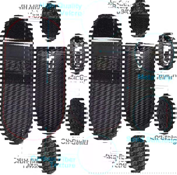 KAV Faraday Car Key Fob Protector Pouch Bag- Carbon Fiber Compact Signal Blocking Pouch for Car Key Wallets - RFID Blocking, Anti-Theft Protection
