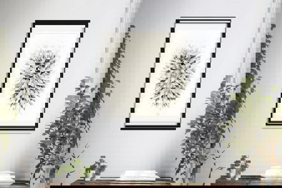 monochrome dahlia botanical wall art print