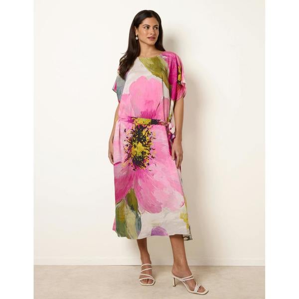 Blue Vanilla Painterly Floral Tie Waist Midi Dress