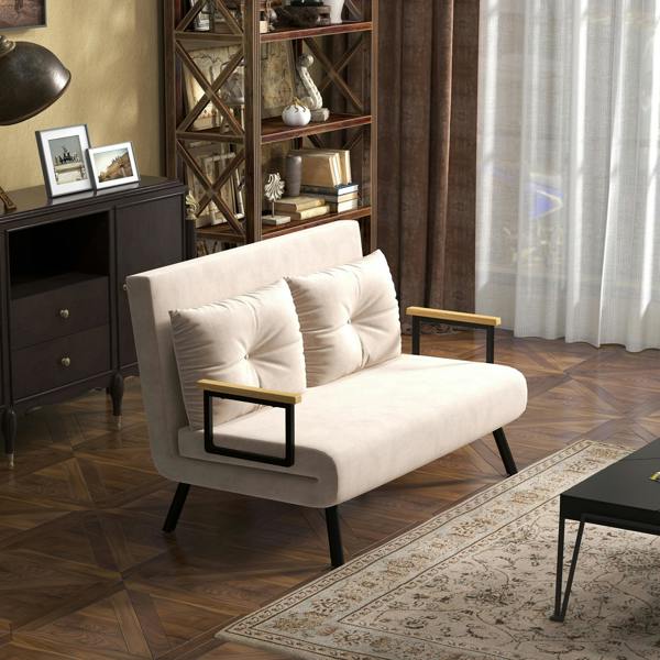 HOMCOM Click Clack 2 Seater Sofa Bed for Living Room, Guest Room - Beige