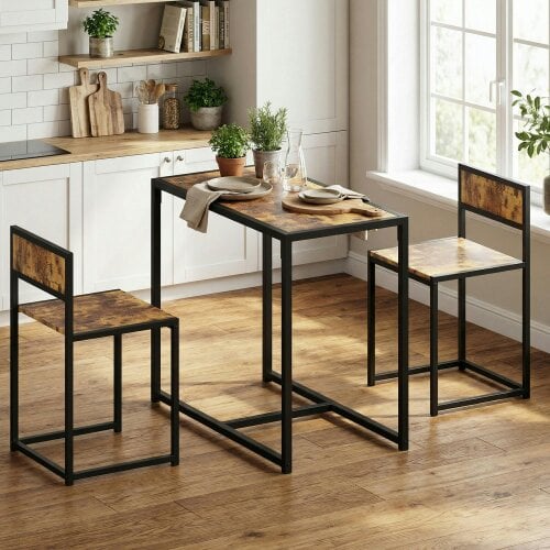 Wyld Haus Doel 3 Piece Rustic Brown Wood Effect Table And Stool Set