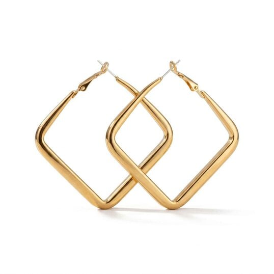 The Colourful Aura Black Square Geometric Large Dainty Threader Statement Hoop Earrings - Gold - Gold
