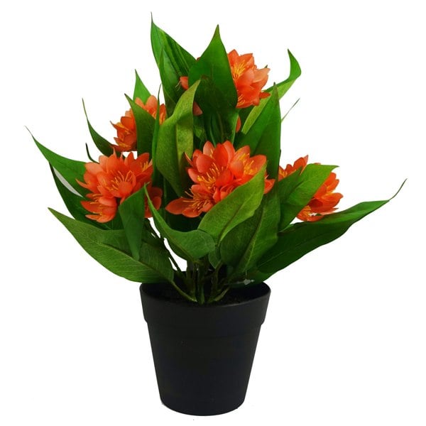 Leaf 18cm Artificial Freesia Plant Orange Flowering