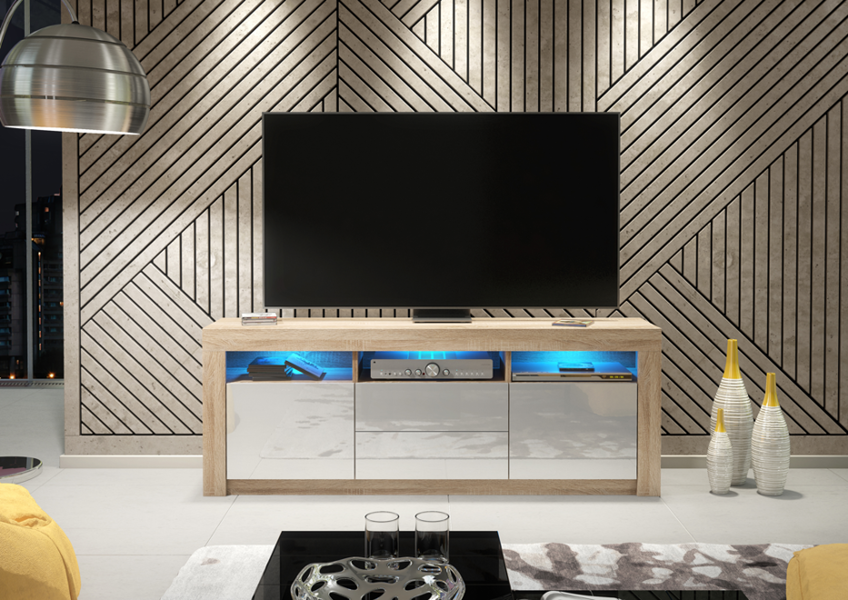 Mex Furniture Spacious 160cm TV Unit & Cabinet with White High Gloss Doors and Free LED