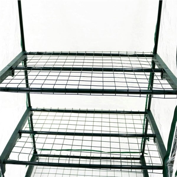 1 x 4 Tier Compact Greenhouse With Shelves & Roll Up Zip Panel Door